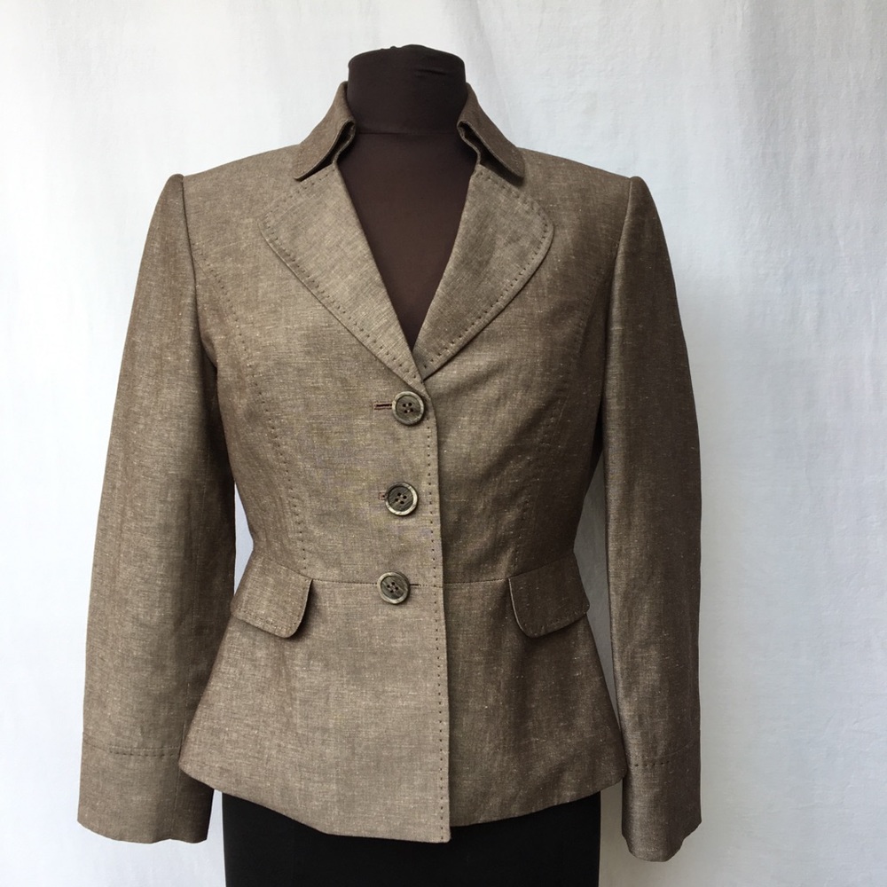 Tahari Linen Brown Fitted Blazer Sz 6P